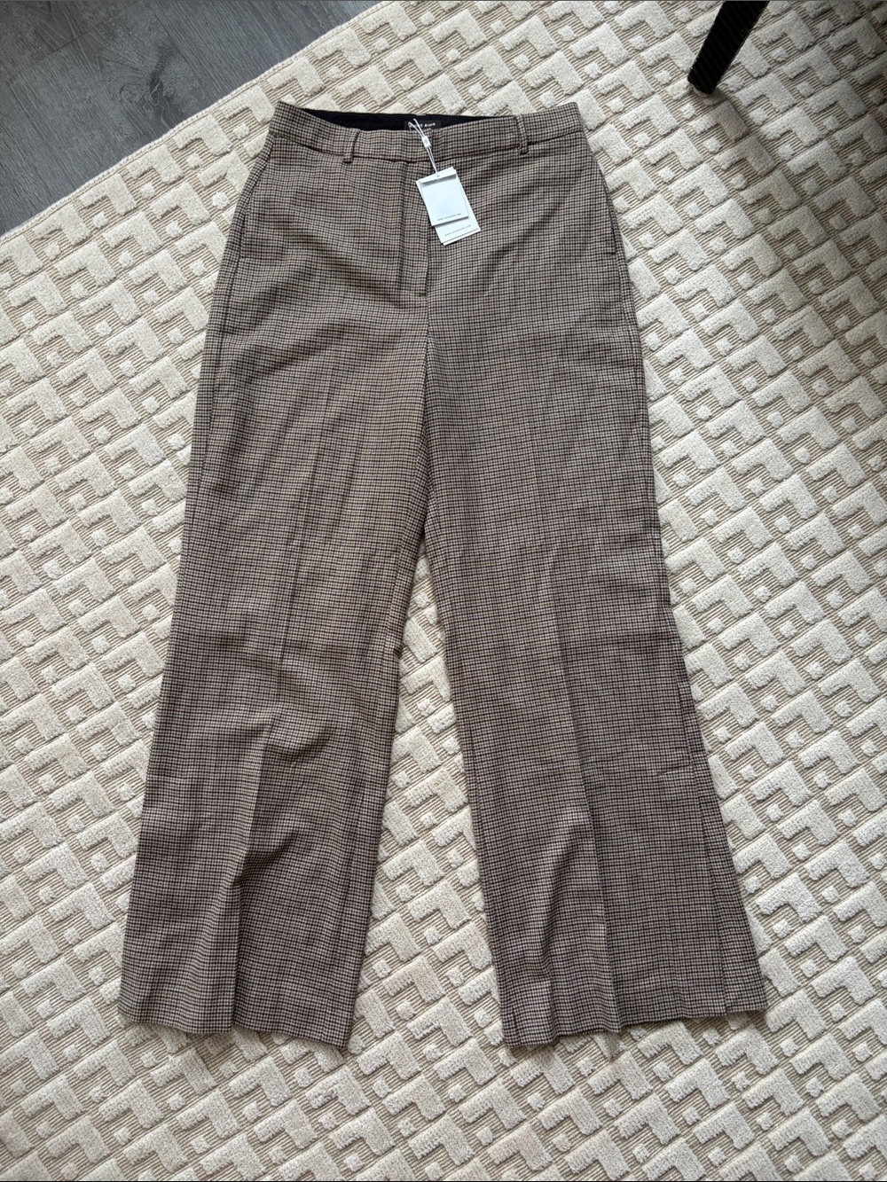 NWT Anine Bing Lyra Wide-Leg Trousers Mini Houndstooth Size 42